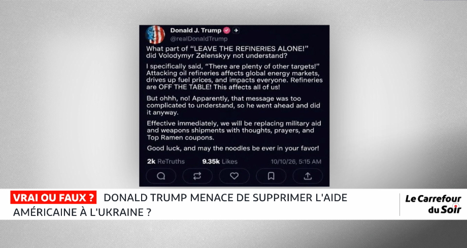 Vrai ou faux? Donald Trump menace de supprimer l'aide américaine à  l'Ukraine?