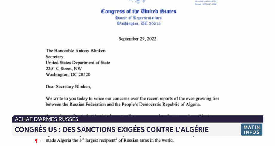 Congrès US : des sanctions exigées contre l'Algérie pour l'achat d'armes russes