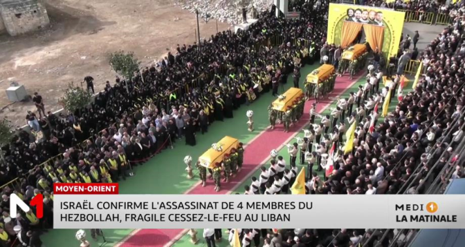Israël confirme l&rsquo;assassinat de 4 membres du Hezbollah, fragile cessez-le-feu au Liban